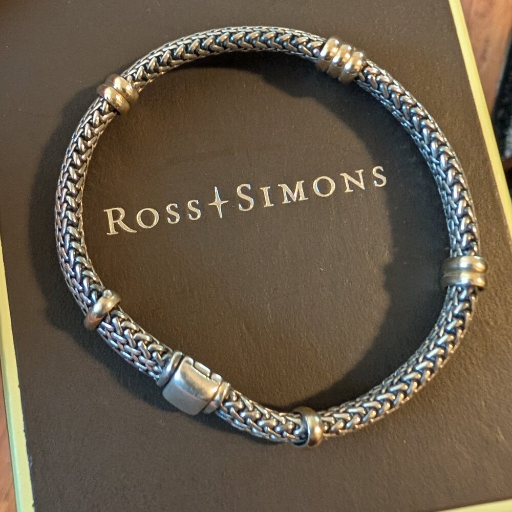 Ross-Simons Italian Sterling Silver and 18kt Bonded Gold Woven Bracelet